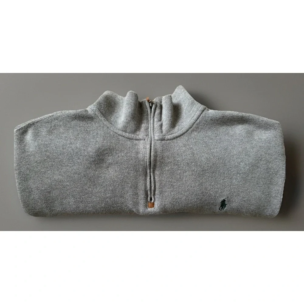 Polo Ralph Lauren LS 1/4 Quarter Zip Pullover Sweater Gray Pony Logo XL JBHS